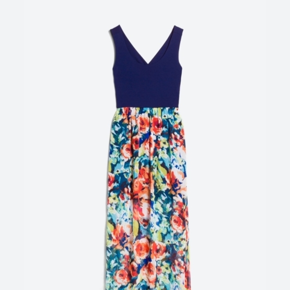 Le Lis Floral maxi dress with back cut out detail and navy stretchy‎ top
